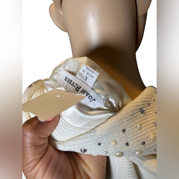 JOAN RIVERS Crystal & Pearl Embellished Cream Long Sleeve Jacket Size Large - Picture 13 of 13